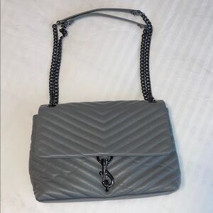 Rebecca Minkoff Grey Quilted Edie Flap Shoulder Bag or Crossbody